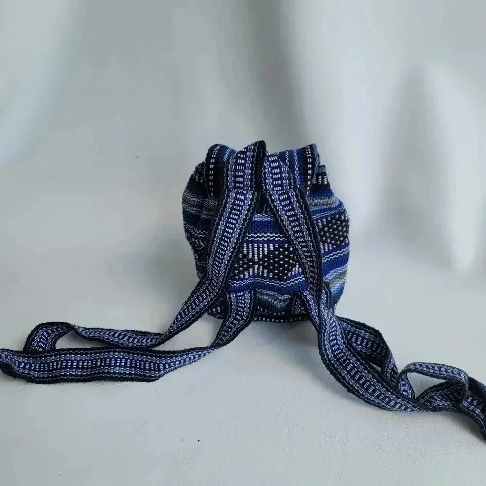 NWOT Pinzon Woven Mexico Backpack Artesanias Mr Pocket Drawstring Boho Bag Blue